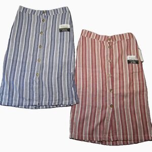 Dash Linen Skirts S Striped Button Front Coastal Preppy Cottagecore Lot of 2 NEW